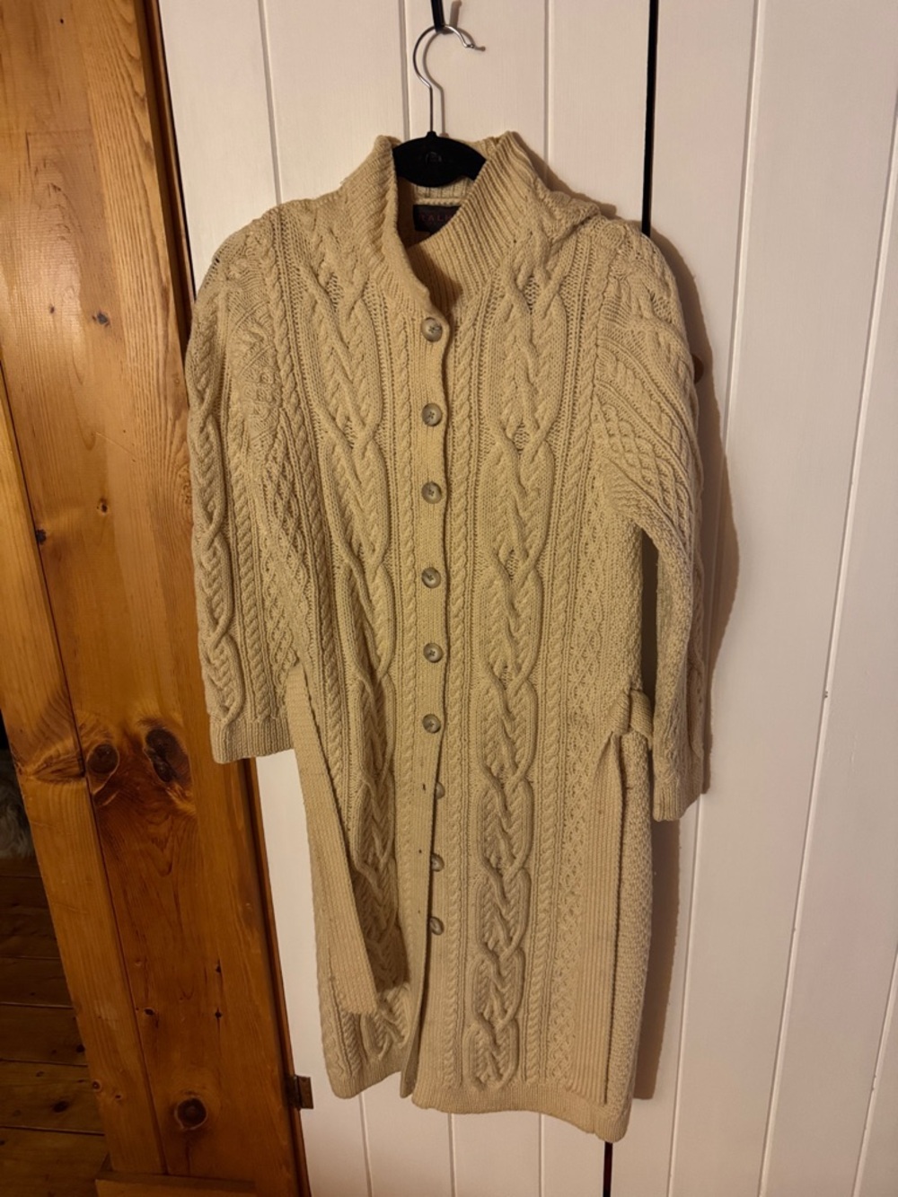 Ralph Lauren Cream Cable-Knit Button Cardigan with Belt